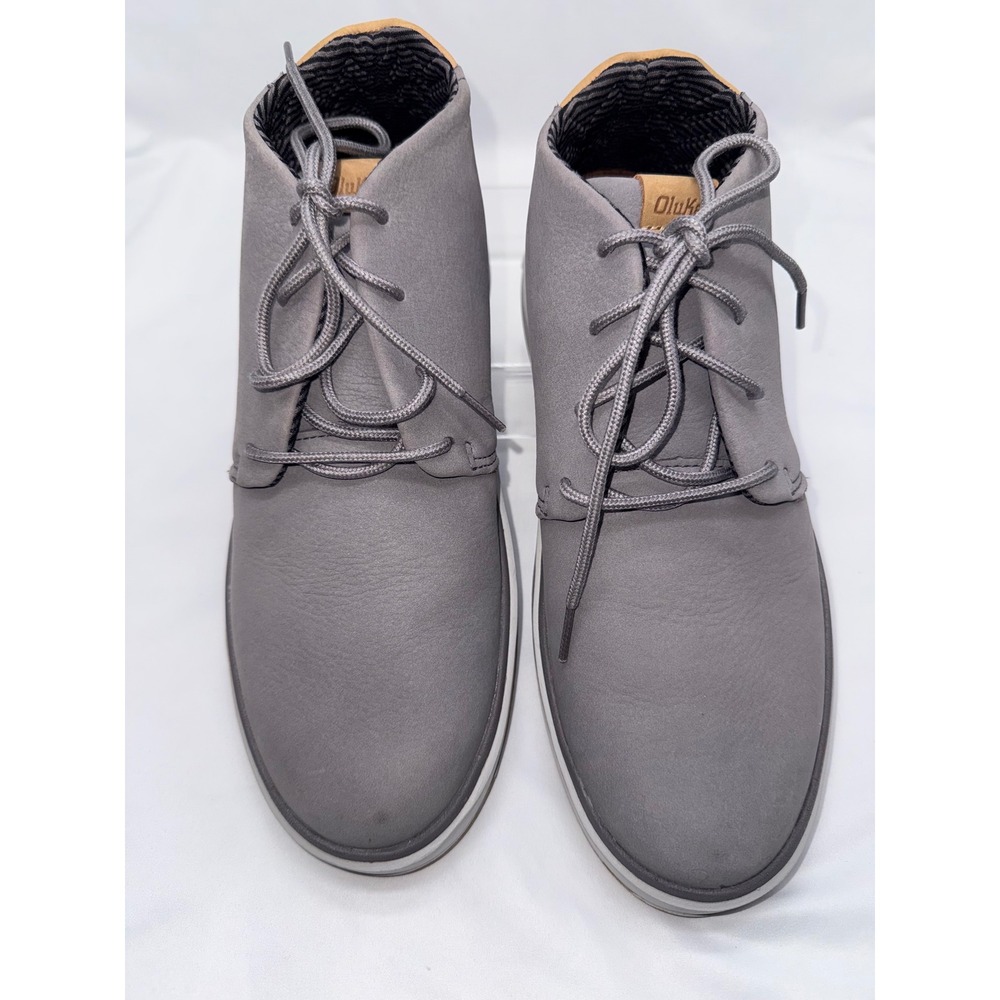 OluKai Papaku Ili Mens 9.5 Gray Leather Chukka Boots Waterproof Ankle - Picture 3 of 8